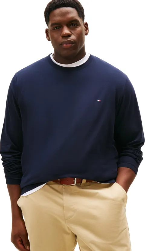 Tommy Hilfiger Uomo Maglietta Maniche Lunghe Stretch Slim Fit con Scollo Rotondo, Blu