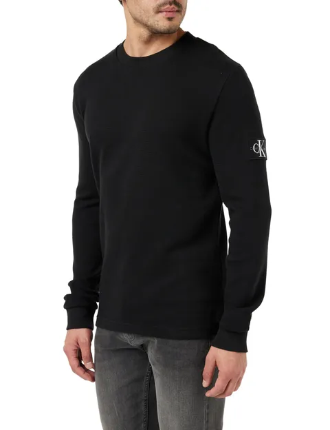 Calvin Klein Jeans Maglietta Maniche Lunghe Uomo Badge Waffle LS Tee Basic, Nero (CK Black), M
