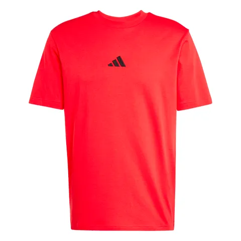 adidas Uomo Essentials Small Logo Single Jersey Shirt, Pure Ruby/Black, XS