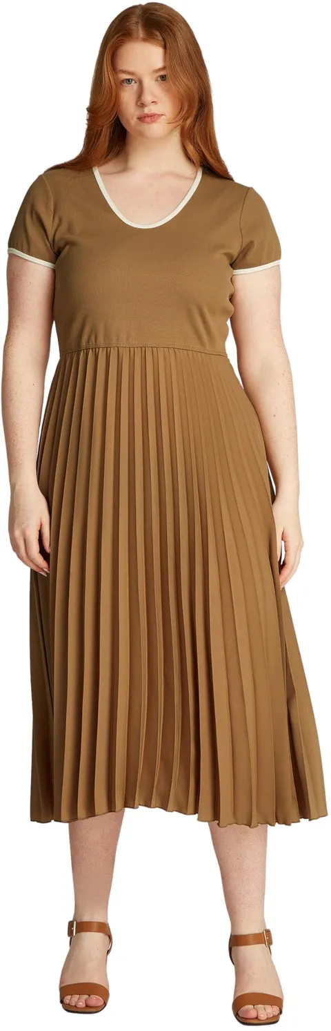 Tommy Hilfiger Donna Abito Contrast Soft Fit & Flare, Marrone (Hickory), 56