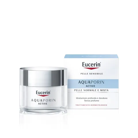 Eucerin AQUAporin Active Crema Pelle Normale e Mista 50 ml, Crema idratante viso per un
