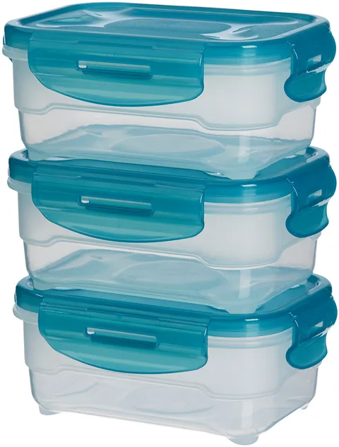Amazon Basics Set di 3 contenitori ermetici per alimenti da 0.6 litri, con coperchio, in