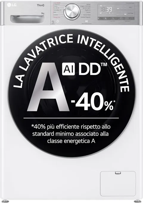 LG AI DD F4R9009TPWC Lavatrice 9kg Classe A -40%, Carica Frontale Serie R9, 1400 Giri, AI