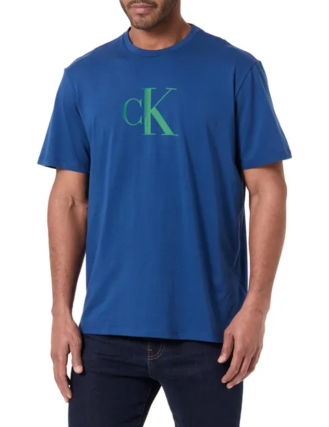 Calvin Klein Uomo T-Shirt Maniche Corte Center Monogram Classic in Cotone, Blu (Blue