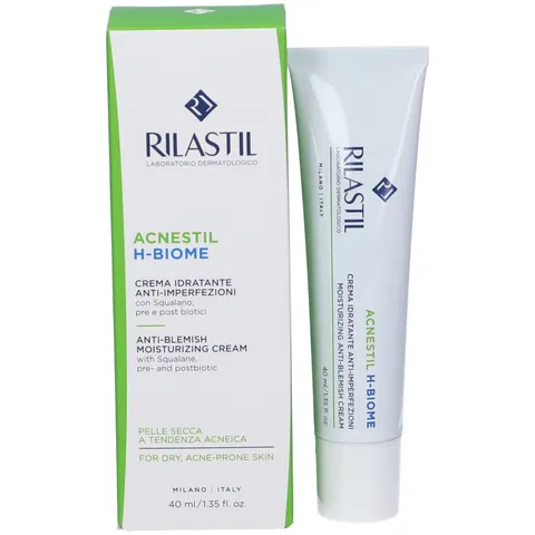 Rilastil Acnestil H-Biome Crema Viso, Crema Idratante Anti Imperfezioni, Idratazione fino