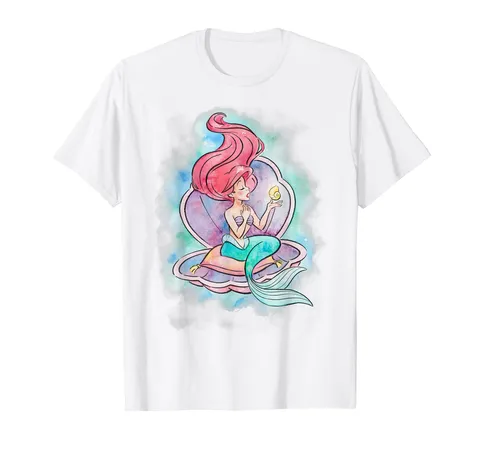 Disney Little Mermaid Ariel In Shell Watercolor Maglietta