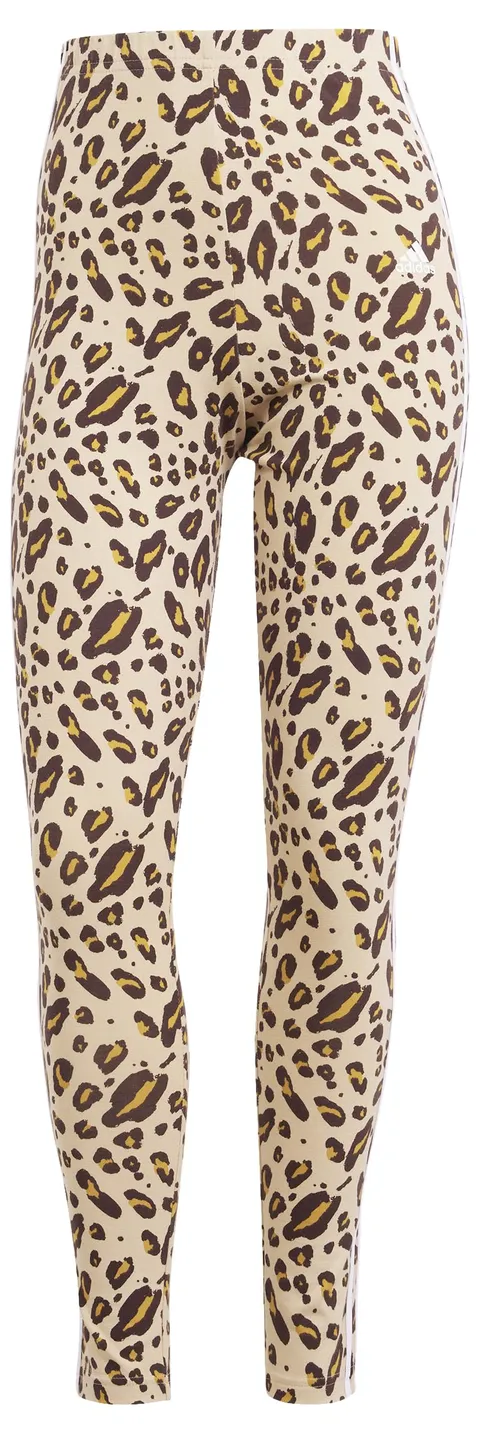 adidas Donna Essentials 3-Stripes Animal Print Leggings, magic beige/mesa/shadow brown, XS