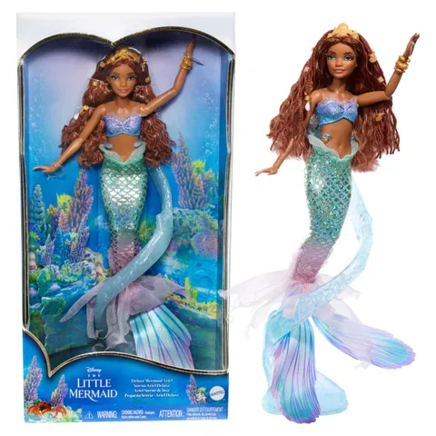 Mattel Disney La Sirenetta - Ariel Sirena Deluxe, bambola con coda iridescente, top