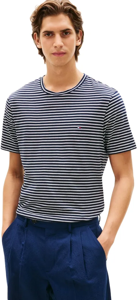 Tommy Hilfiger Uomo T-Shirt Maniche Corte Seasonal Stripe in Cotone, Nero (Desert