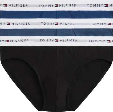 Tommy Hilfiger Uomo Slip Hipster Confezione da 3 con Fascia con Logo, Multicolore (Blk/Blu JN/AG Sea), S