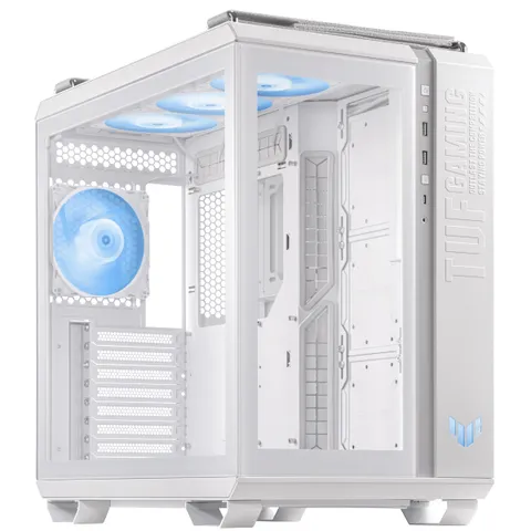 ASUS TUF GAMING GT502 PLUS TG ARGB WHITE Case per PC Gaming, Mid ATX, Doppia camera, Pannelli Laterali Senza Attrezzi, USB 3.2 Gen2 Type-C, 4 ventole ARGB preinstallate, Bianco