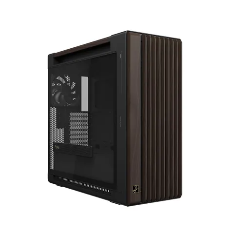 ASUS ProArt PA602 Walnut Wood TG PWM MODERN BLACK, Case Gaming E-ATX in Legno e Vetro Temperato, Ventole da 140 mm e 200 mm, Rilevatore di Polvere IR, Presa d’aria Laterale, 5 Porte USB, Nero