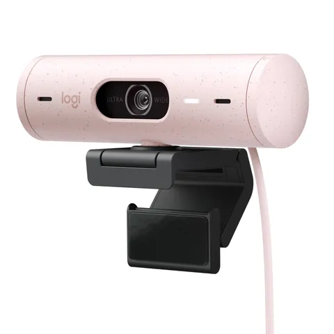 Logitech Brio 500 Webcam Full HD Correzione Luce, Show Mode, Microfono Riduzione del Rumore, Copertura Privacy, Streaming, Funziona con Microsoft Teams, Google Meet, Zoom, Cavo USB-C - Rosa