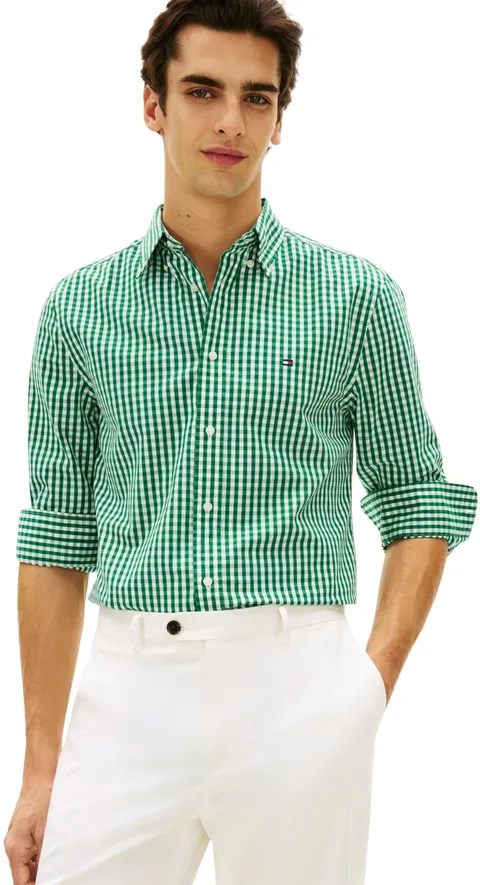 Tommy Hilfiger Camicia da Uomo Flex Popeline Gingham RF Mw0Mw37548, Verde, L