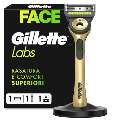GilletteLabs Rasoio A Mano Libera Con Barra Esfoliante, 1 Manico + 1 Lametta Di Ricambio