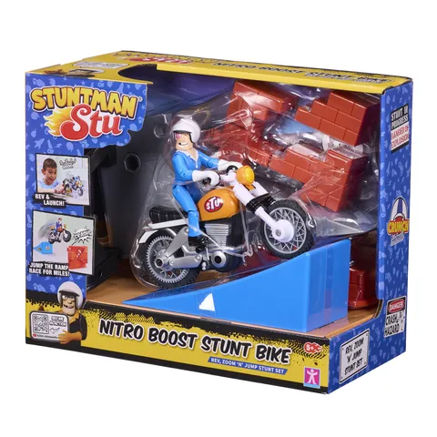 Bandai, Stuntman STU Moto Acrobatica Nitro Boost, Moto giocattolo rimovibile con rampa di