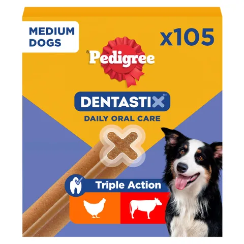 Pedigree Dentastix Snack per la Igiene Orale (Cane Medio 10-25 kg), 180g 105 Pezzi - 15 Confezioni da 7 pezzi (105 Pezzi totali)