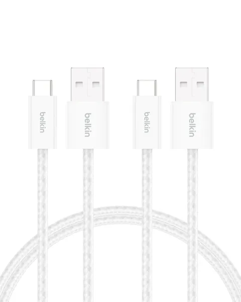 Belkin Confezione da 2 cavi intrecciati da USB-A a USB-C da 1,5 m, 15 W, cavo flessibile