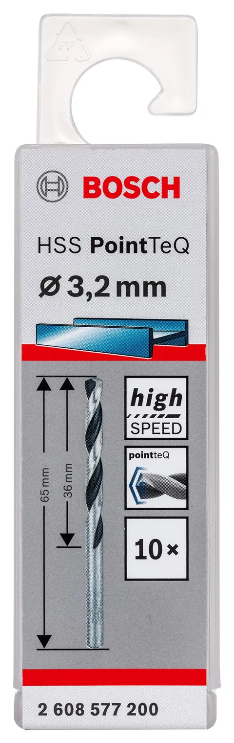 Bosch Accessories 2608577200 HSS PointTeQ (3,2 x 36 x 65 mm) - Set da 10 Pezzi di Punte