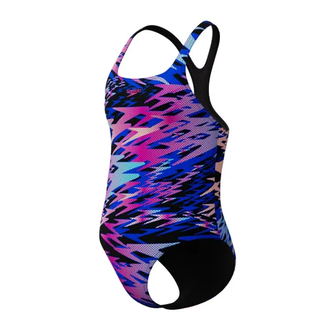 Speedo Hyperboom Print Medalist One Piece Costume da Bagno per Bambina, Nero, 16 Anni