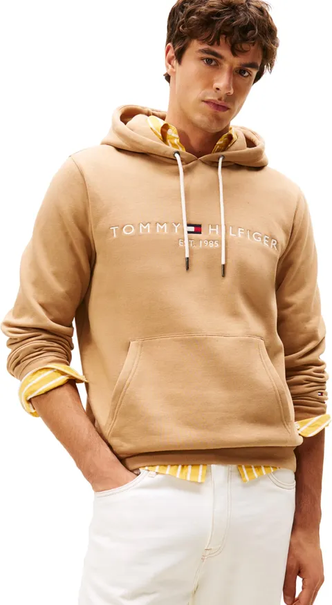 Tommy Hilfiger Uomo Felpa Tommy Logo con Cappuccio, Beige (Timeless Camel), L