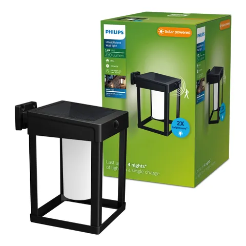 Philips LED Camill Lampada Solare da Parete per Esterni Ultra Efficiente, Smerigliata