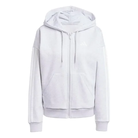 adidas Donna Essentials 3-Stripes Full-Zip Fleece Hoodie Sweatshirt, Light Grey