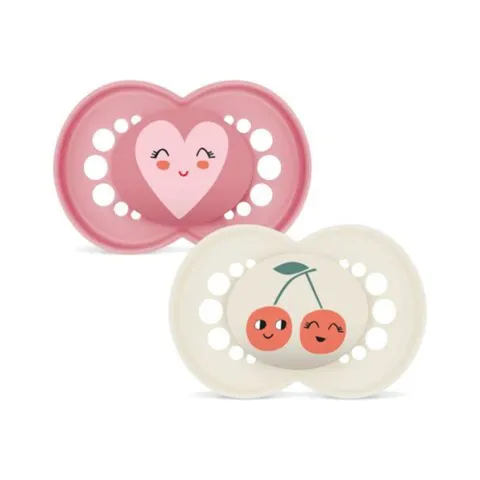 MAM Original Succhietto 16+ Mesi (Set da 2), Ciuccio MAM 16 36 mesi con tettarella ortodontica in caucciù, Kit da 2 accessori neonato con pratico porta ciuccio sterilizzatore, Rosa/Neutro