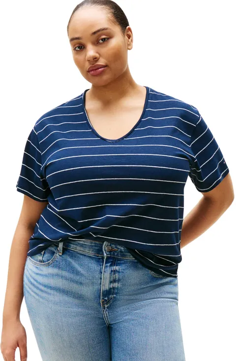 Tommy Hilfiger Donna T-Shirt Maniche Corte Modern Linen con Scollo a V, (Big STP Dark Night Navy), 58
