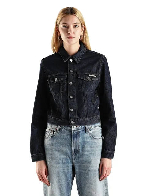 Calvin Klein Donna Giacca in Jeans 90’S Denim Jacket Cropped Fit, Blu (Denim Rinse), S
