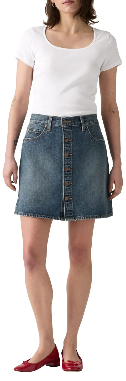 Levi's Retro Button Front Skirt Eight Track Ski, Eight Track Skirt, 29W