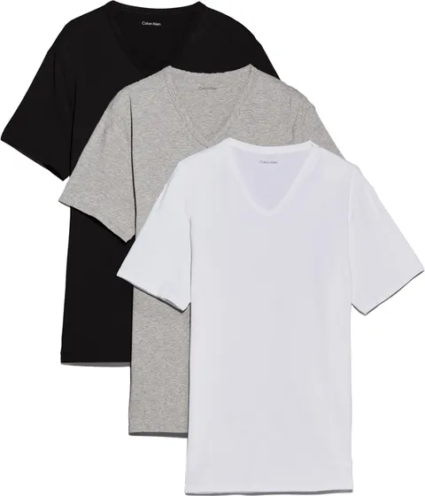 Calvin Klein Uomo T-Shirt Maniche Corte Confezione da 3 con Scollo a V, Multicolore (Black, White, Grey Heather), XS