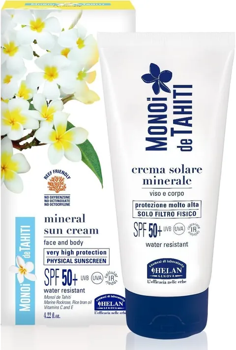 Helan Monoi de Tahiti - Crema Solare Viso e Corpo SPF 50+ Minerale, con Filtri Solari