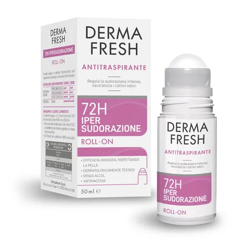 Dermafresh Ipersudorazione Efficace 72H, Deodorante Antitraspirante Roll-On 50 ml, No