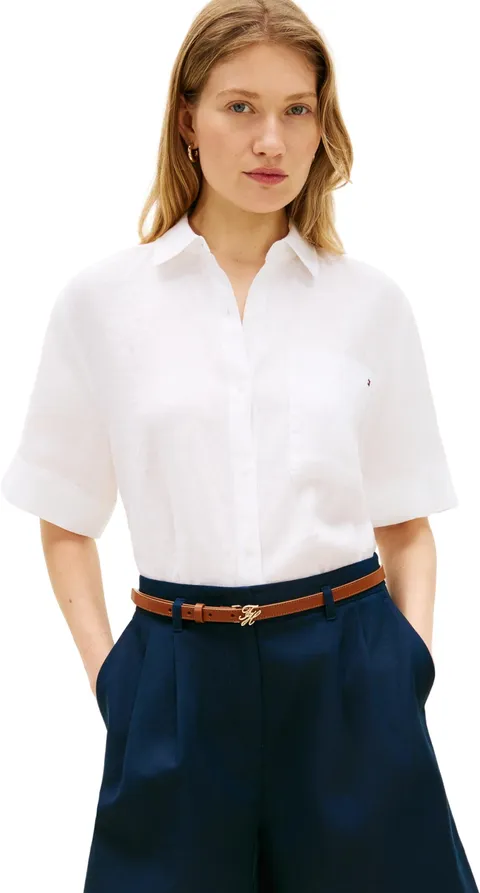 Tommy Hilfiger Donna Camicia Linen Relaxed Fit, Bianco (TH Optic White), L