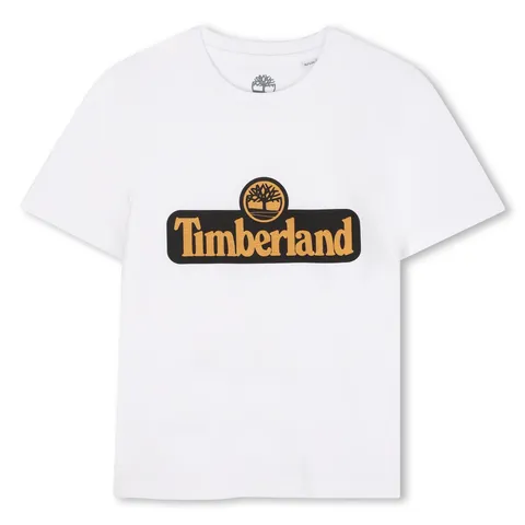 Timberland T60212 Maglietta da ragazzo, Bianco/Nero, 5 anni