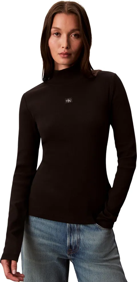 Calvin Klein Donna Maglietta Maniche Lunghe Woven Turtleneck con Collo Alto, Nero