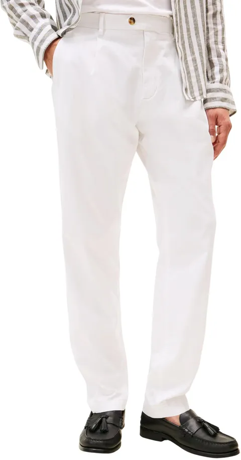 Tommy Hilfiger Uomo Pantaloni Chino Harlem Satin Relaxed Fit, Bianco (TH Optic White), 33W/32L