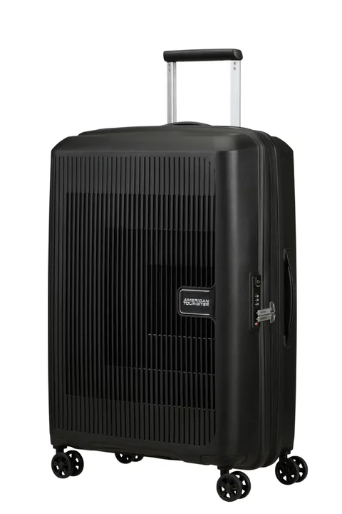 American Tourister Aerostep - Spinner M, Valigia Espandibile, 67 cm, 66.5/72.5 L, Nero