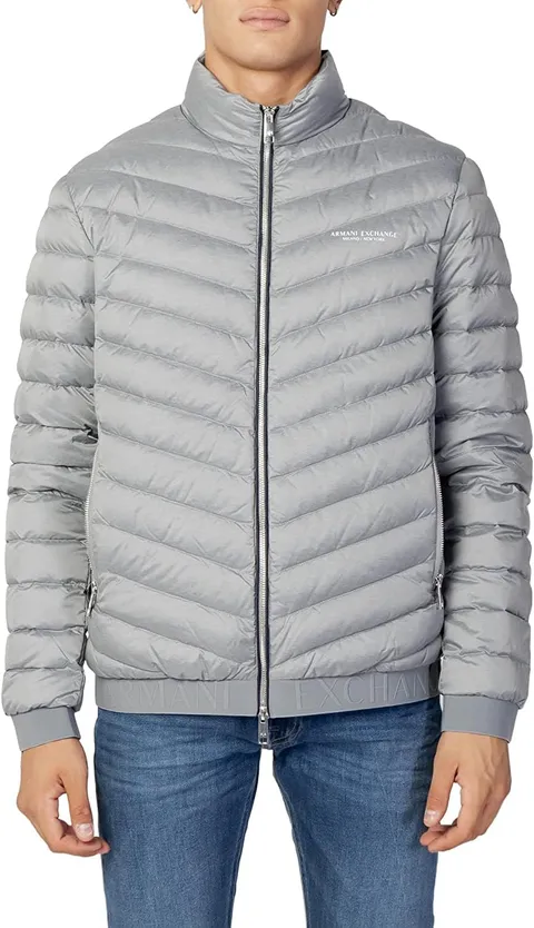 A|X Armani Exchange - Piumino da uomo con chiusura lampo, logo Milano/New York, giacca