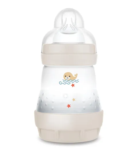 MAM Biberon Easy Start 160 ml, Biberon anticolica per allattamento misto che riduce le bolle d'aria e il rischio di coliche, Accessori neonati autosterilizzanti e con tettarella misura 1, Beige