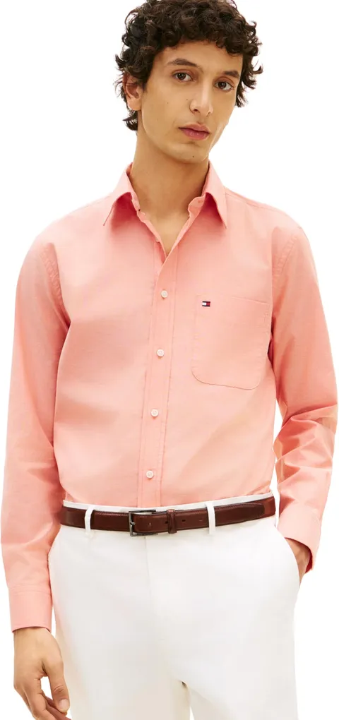 Tommy Hilfiger Uomo Camicia Light Oxford Solid Elasticizzata, Arancione (Brilliant