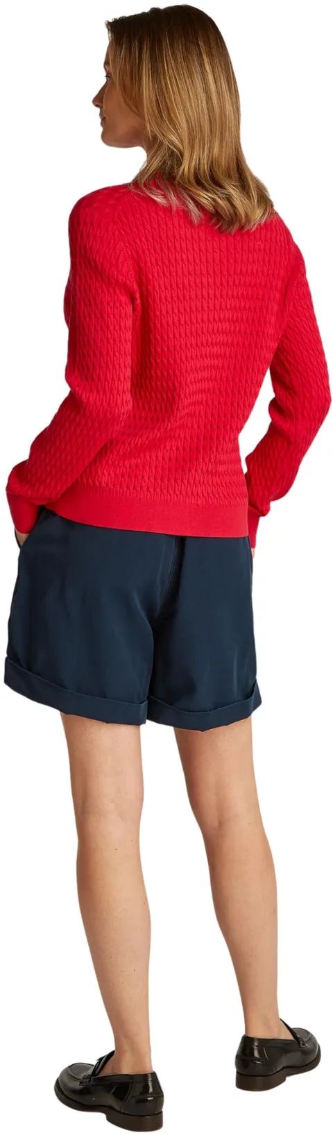 Tommy Hilfiger Donna Pullover Cable Fine Motivo a Trecce, Rosso (Primary Red), XL