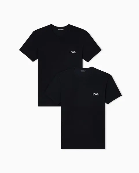 Emporio Armani T-Shirt Girocollo da Uomo con monogramma audace, Confezione da 2, Nera, L