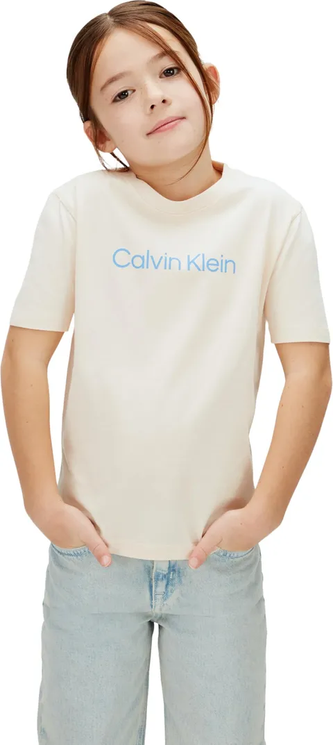 Calvin Klein Bambini Unisex T-Shirt Maniche Corte Logo con Scollo Rotondo, Avorio (Pearl