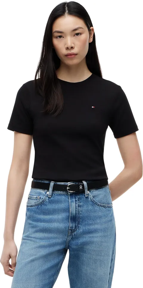 Tommy Hilfiger Donna T-Shirt Maniche Corte Slim Cody Scollo Rotondo, Nero (Black), XXXL