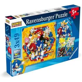Ravensburger - Puzzle Bambini 5 Anni 3x49 Pezzi, Sonic - Puzzle 5 Anni, Collezione Sonic