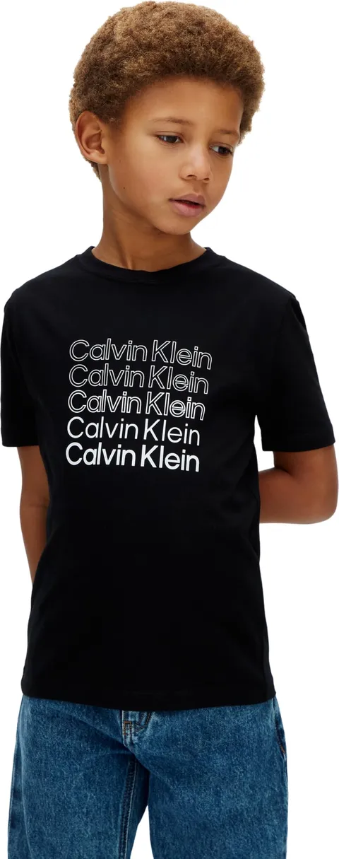 Calvin Klein Bambino T-Shirt Maniche Corte Stacked Logo con Scollo Rotondo, Nero (Black