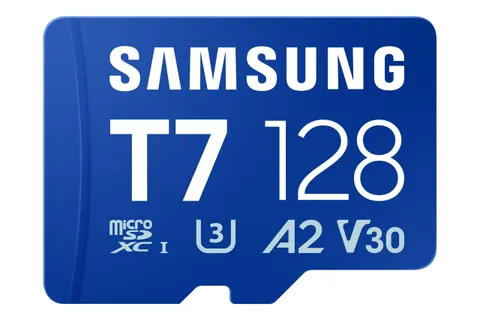Samsung Scheda di memoria microSD T7 da 128 GB, scheda di memoria per smartphone, tablet