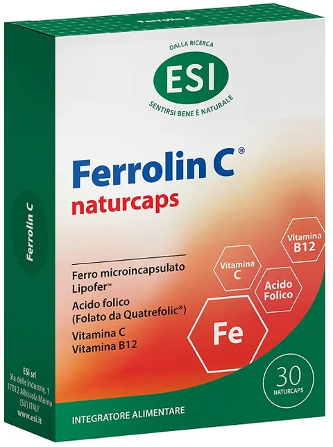 ESI, Ferrolin C, Integratore Ferro, Acido Folico, Vitamina C e B12, Per la Normale